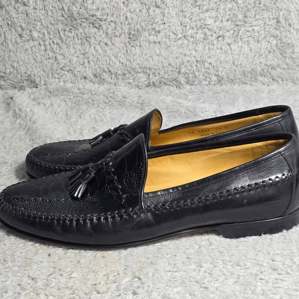 Johnston & Murphy‎ Tassel Loafers Black Exotic Ostrich Leather Italian Mens 13 M